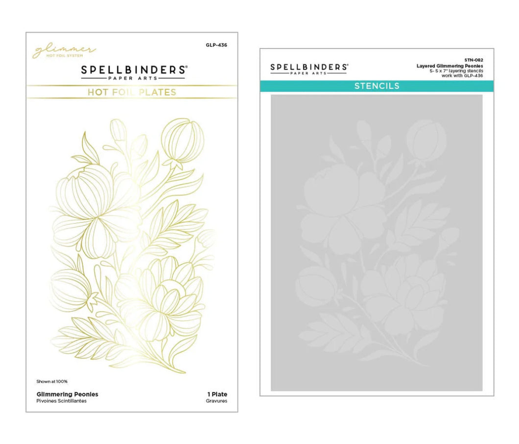 Hot Foil: Spellbinders-Glimmer Plate and Stencil Bundle-Peonies