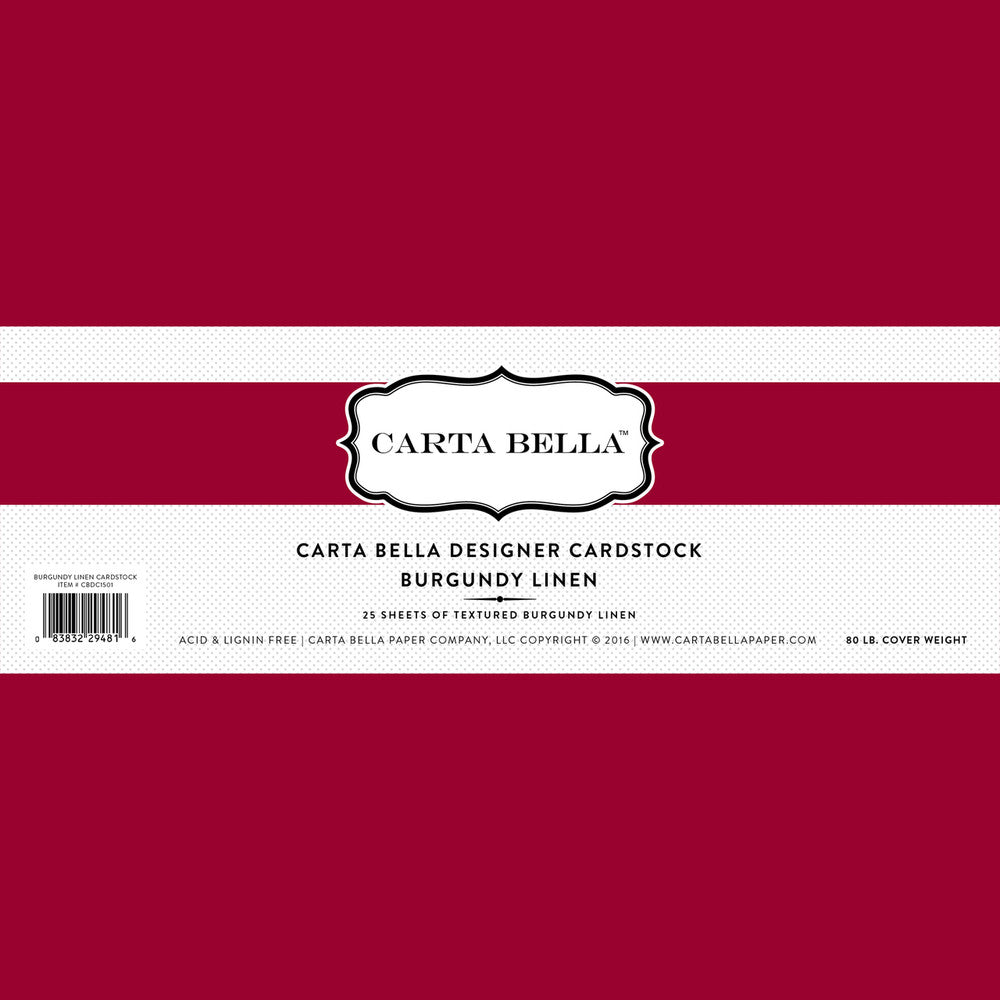 12x12 Cardstock: Carta Bella Designer Cardstock-Burgandy Linen