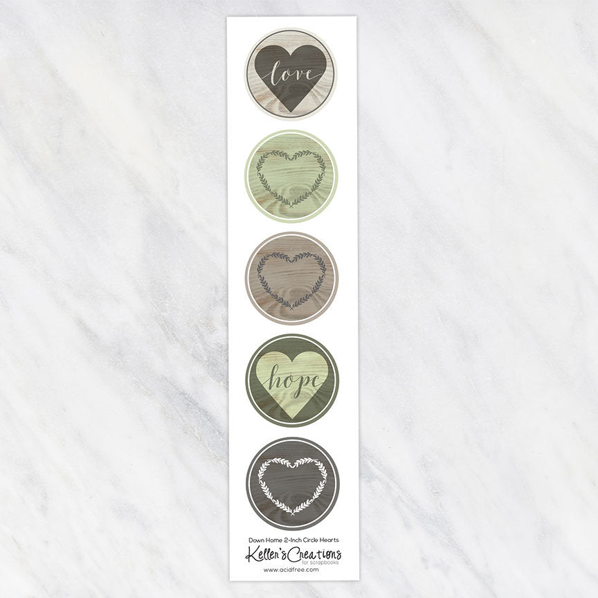 Embellishments: Keller’s Creations-Down Home 2-inch Circle Hearts