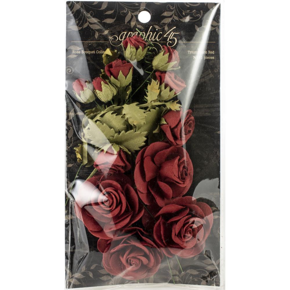 Embellishments: Graphic 45 Staples Rose Bouquet Collection 15/Pkg-Triumphant Red