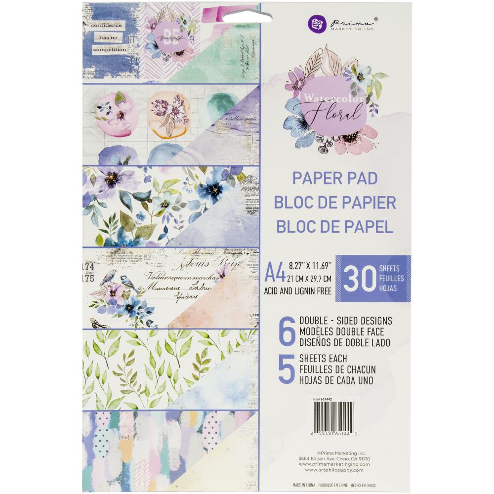 Paper Pad: Prima Marketing Double-Sided Paper Pad A4 30/Pkg-Water Color Floral
