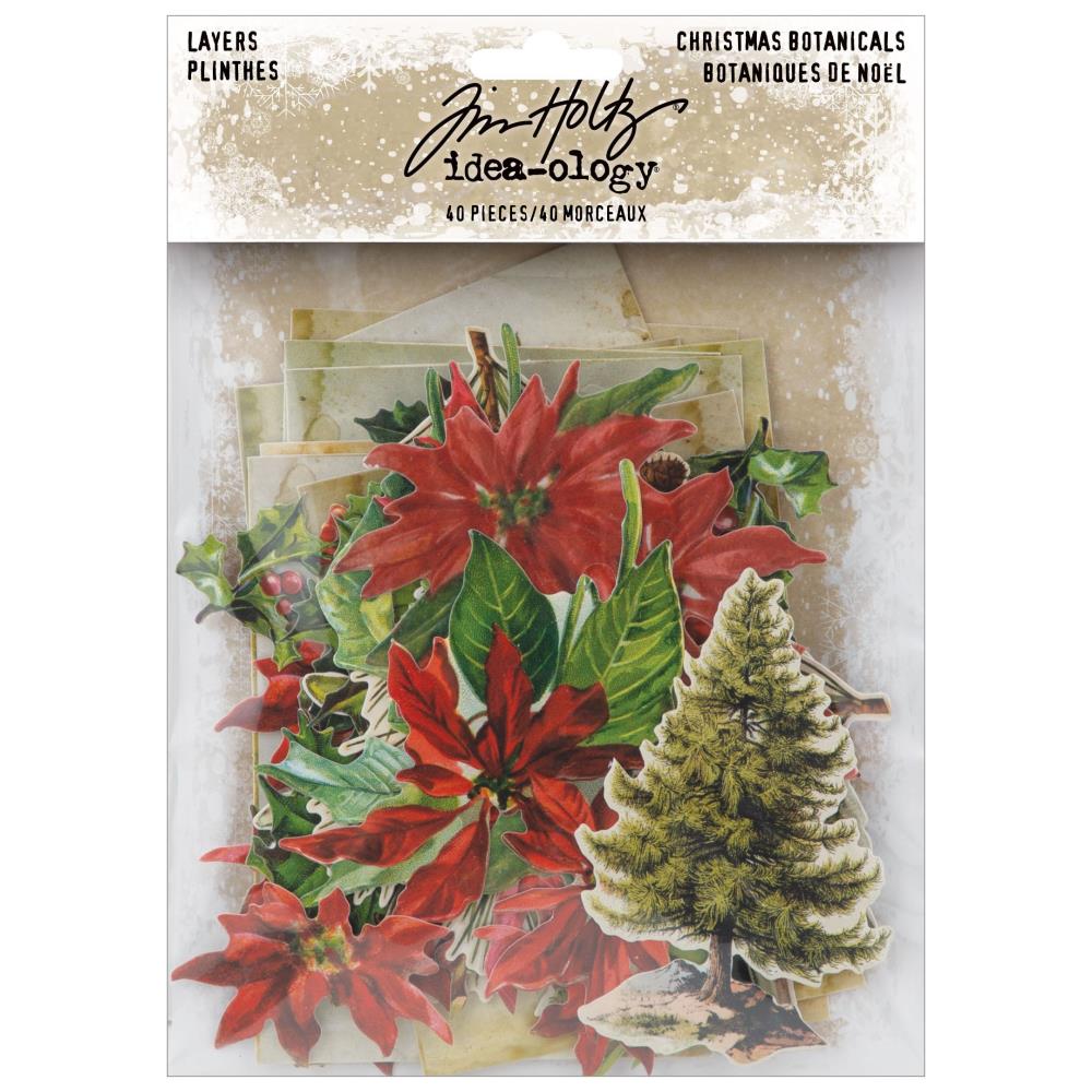 Embellishments: Tim Holtz Idea-Ology Layers Christmas Botanicals 40/Pkg-Botaniques De Noel