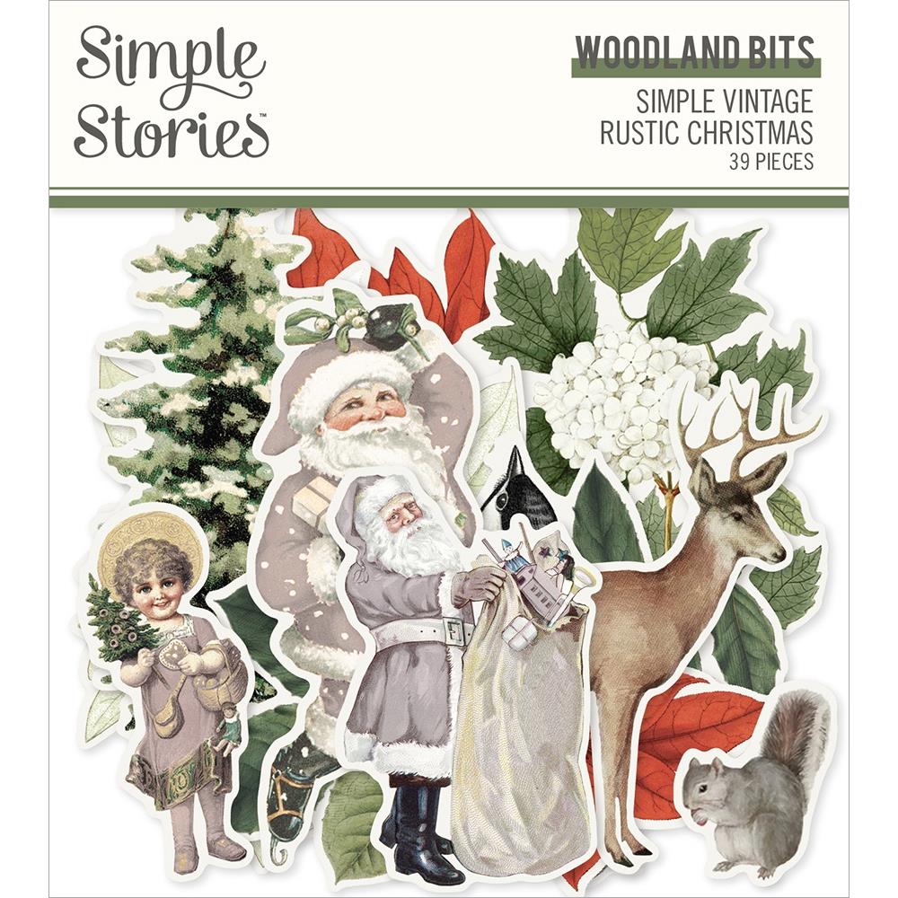 Embellishments: Simple Stories-Simple Vintage Rustic Christmas Bits & Pieces Die Cuts (Woodland Bits)-39/Pk