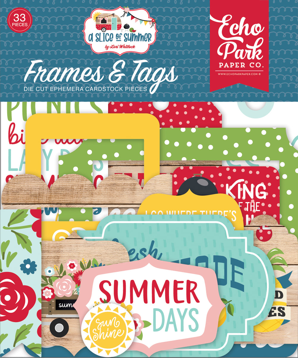 Embellishments: Echo Park-A Slice of Summer-Frames and Tags Ephemera Die Cut Cardstock Pack
