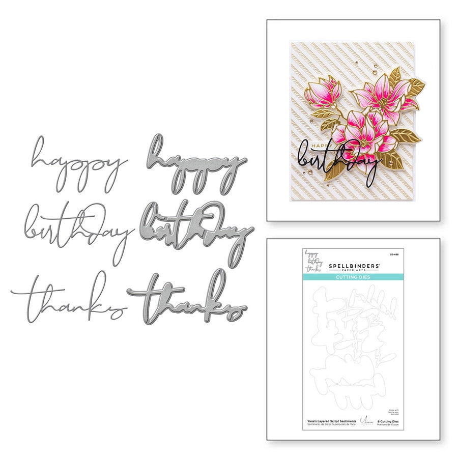 Dies: Spellbinders-Yana's Layered Script Sentiments Etched Dies from the Yana’s Blooms Collection by Yana Smakula