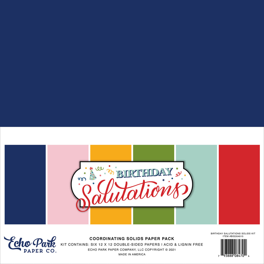 12x12 Cardstock: Echo Park Birthday Salutations Coordinating Solids Paper Pack