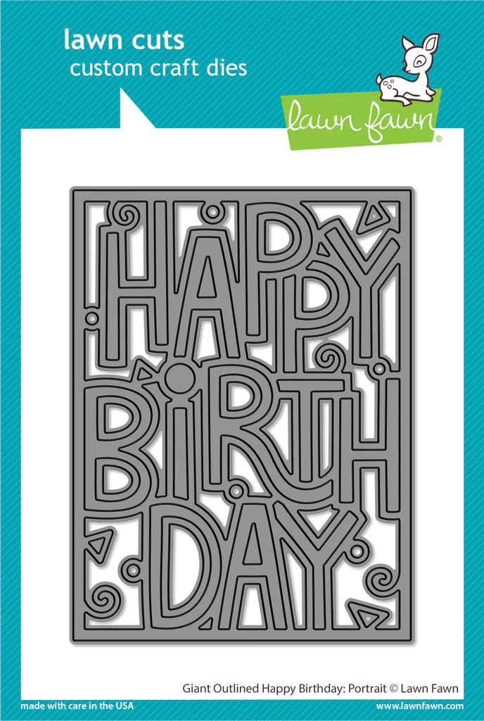 Dies: Lawn Fawn-Giant Outlined Happy Birthday: Portrait