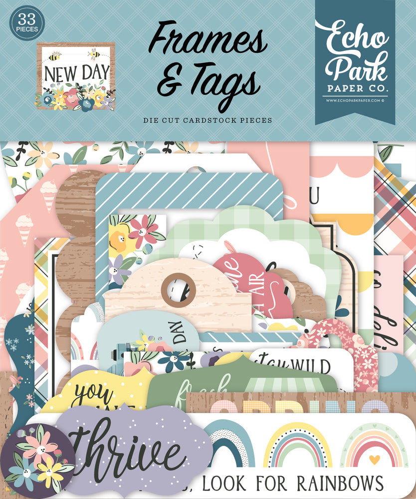 Embellishments: Echo Park Frames and Tags Ephemera Die Cut Cardstock Pack-New Day