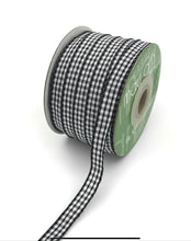 Load image into Gallery viewer, Ribbon: Purple Pinky Promises-3/8 Inch Checkered Ribbon with Woven Edge-Black
