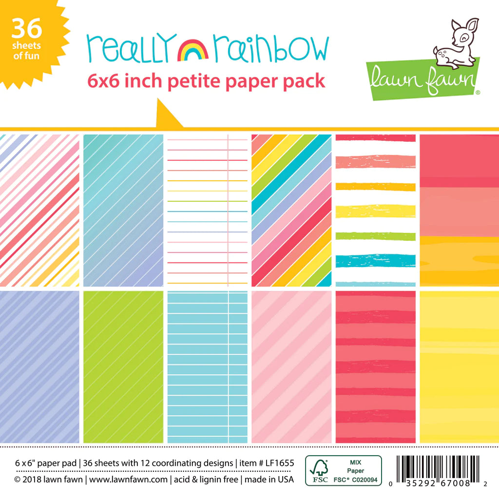 6x6 Paper: Lawn Fawn-Really Rainbow Petite Paper Pack