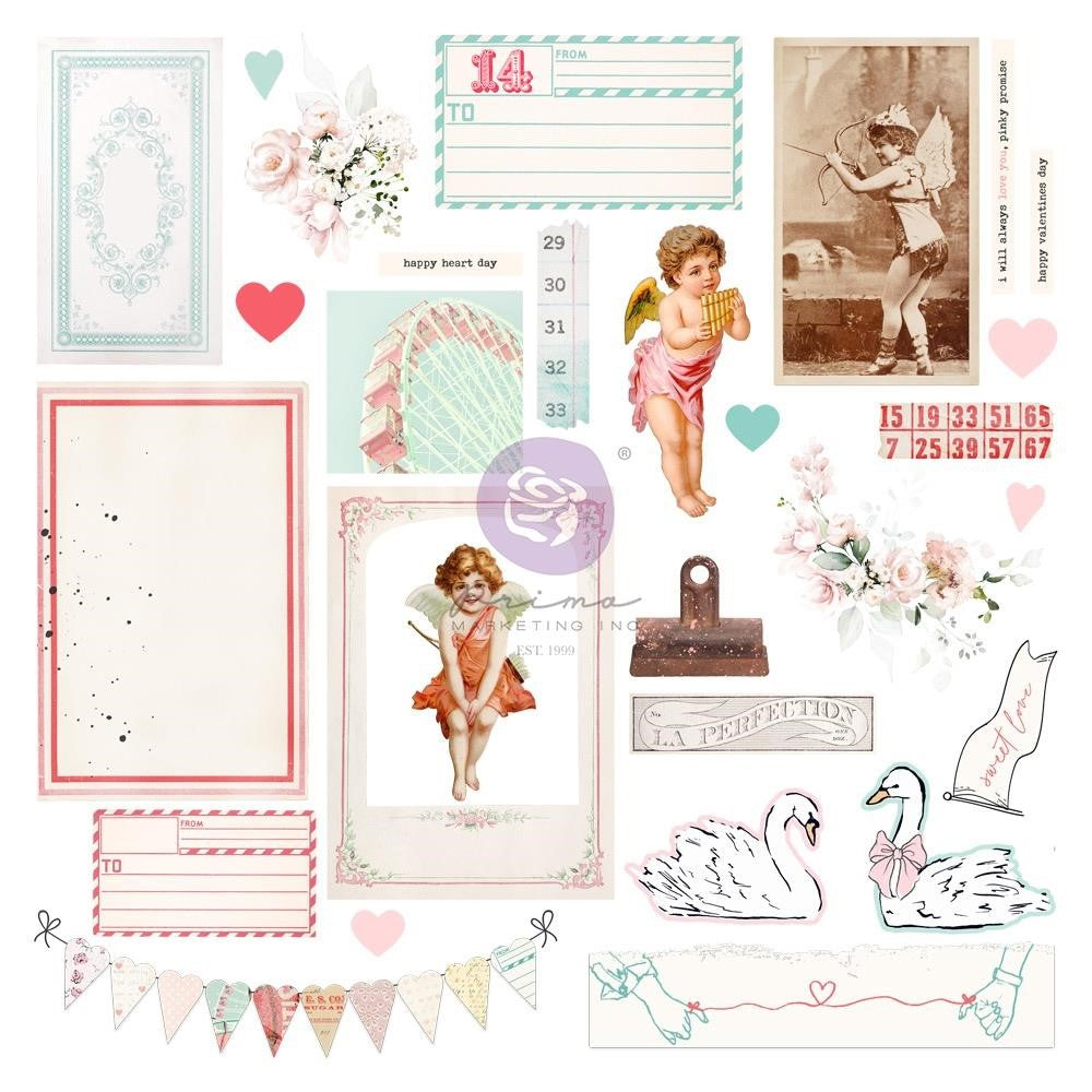 Embellishments: Prima Marketing Love Notes Cardstock Ephemera 58/Pkg W/Foil Details