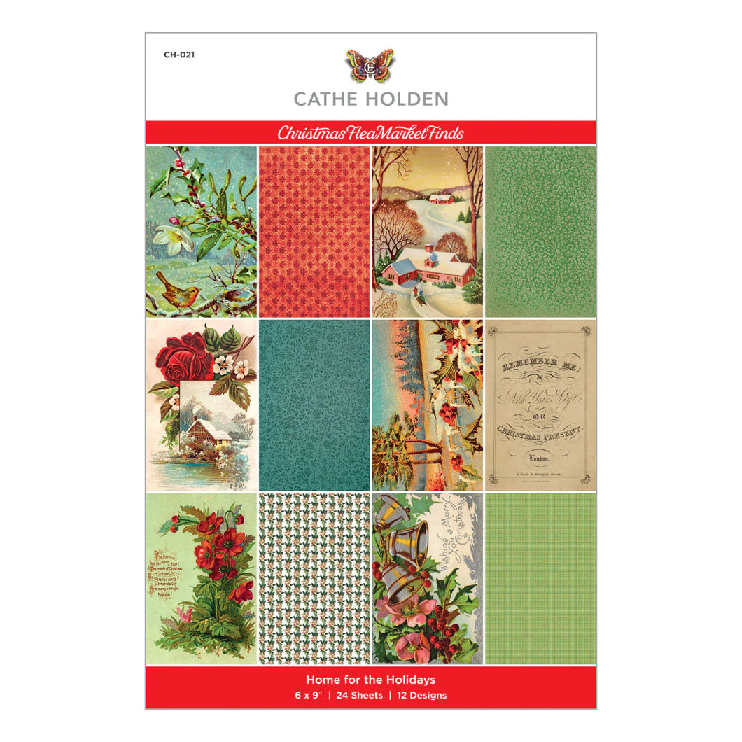 Specialty Paper: Spellbinders-HOME FOR THE HOLIDAYS 6 X 9-INCH PAPER PAD FROM THE CHRISTMAS FLEA MARKET FINDS COLLECTION BY CATHE HOLDEN