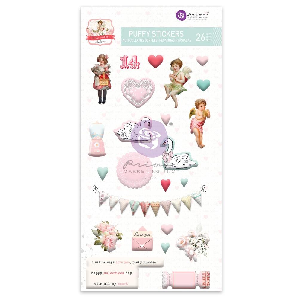 Embellishments: Prima Marketing Love Notes Puffy Stickers 26/Pkg by Frank Garcia