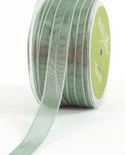 Load image into Gallery viewer, Ribbon: Purple Pinky Promises-5/8 Inch Semi-Sheer Metallic Ribbon with Woven Edge-Green
