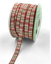 Load image into Gallery viewer, Ribbon: Purple Pinky Promises-3/8 Inch Checkered Ribbon with Woven Edge-Red/Green
